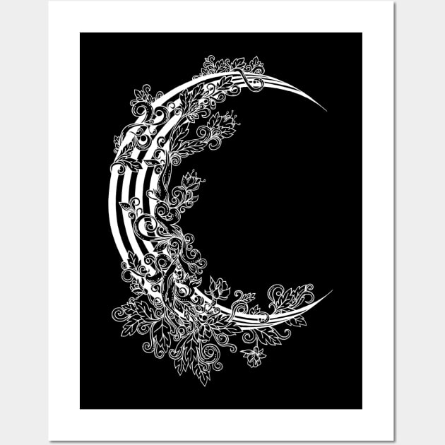 Striped Floral Moon at Midnight Wall Art by NicoleWhelan